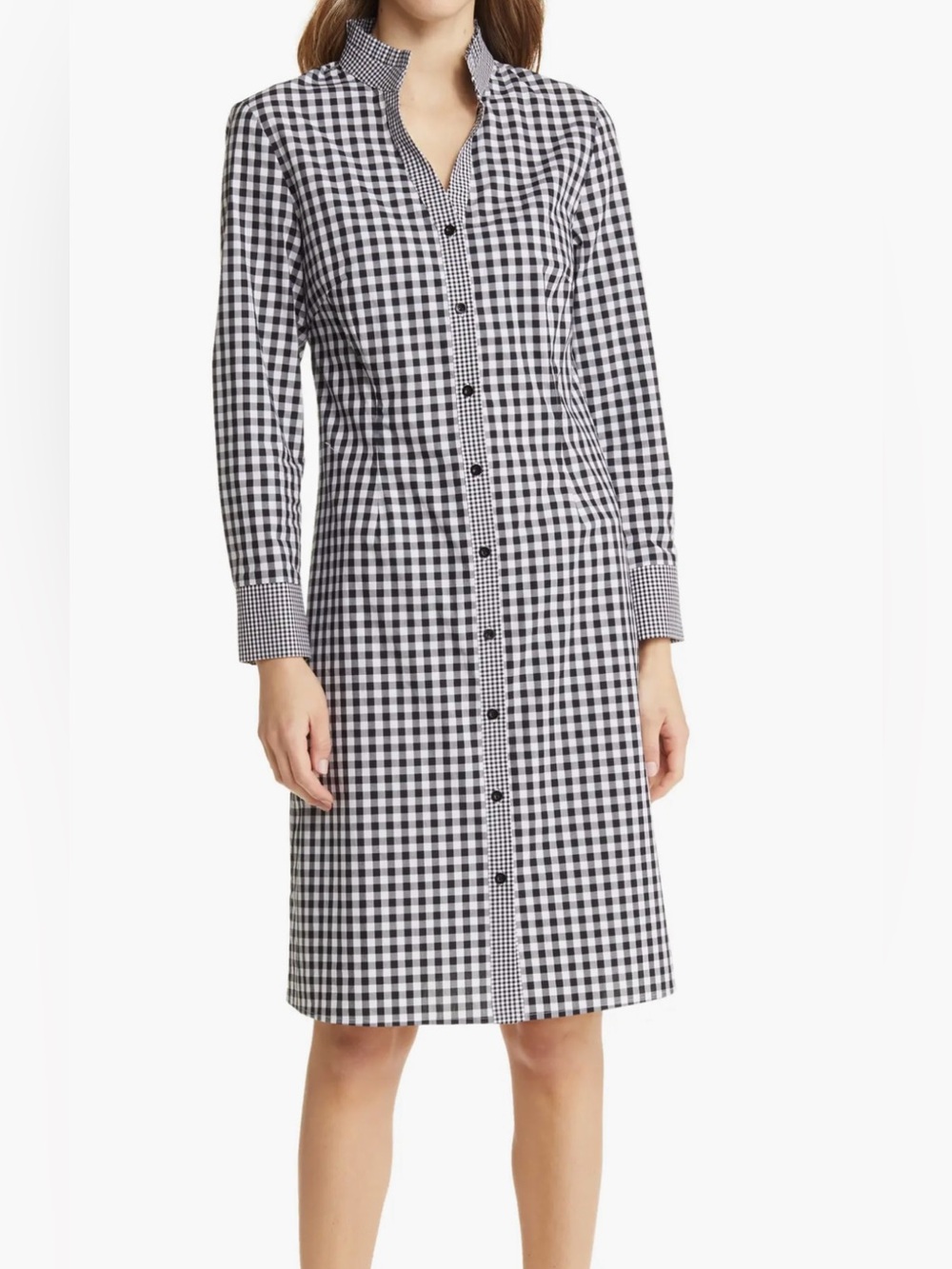 NWT Ming Wang Gingham Button-Front Shirt Dress in Black & White xs